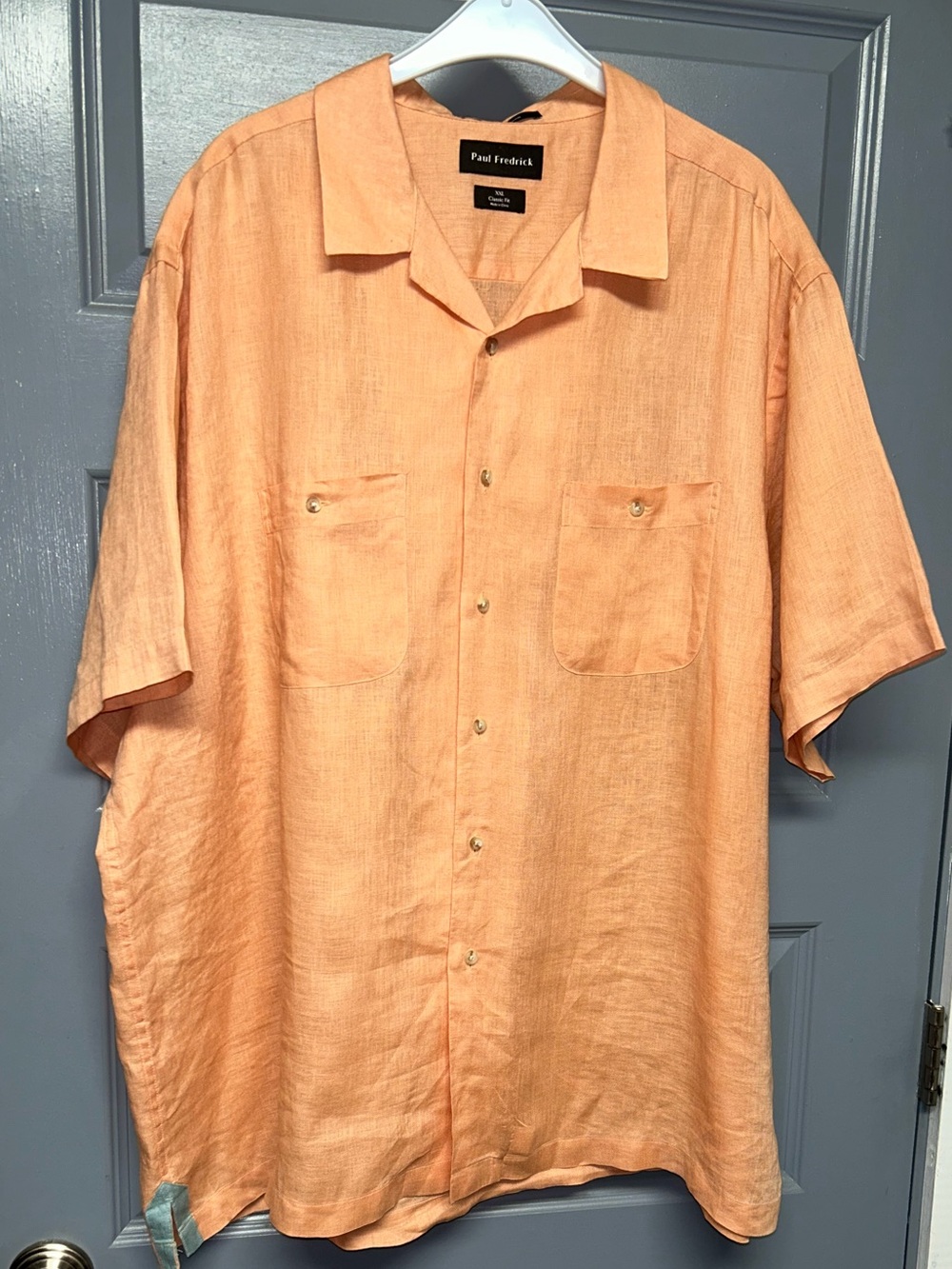 PAUL FREDERICK PURE LINEN CLASSIC CAMP SHIRT STYLE SHORT SKEEVE SHIRT. XL. EUC